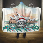 Australia Christmas Hooded Blanket Koala Santa Sydney Opera House Watercolor - Aussie Hoodie