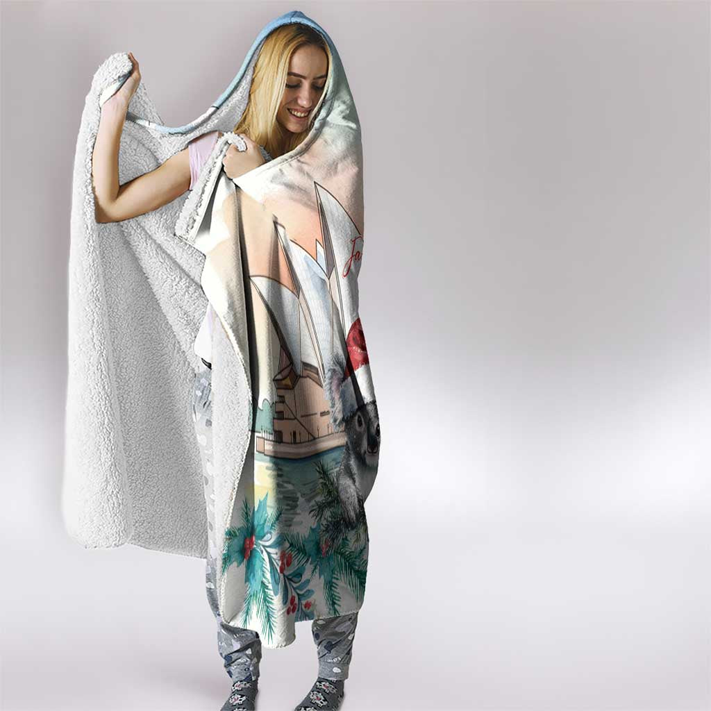 Australia Christmas Hooded Blanket Koala Santa Sydney Opera House Watercolor - Aussie Hoodie