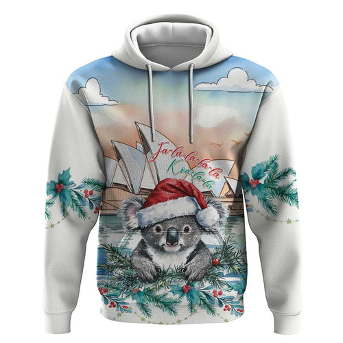 Australia Christmas Hoodie Koala Santa Sydney Opera House Watercolor - Aussie Hoodie