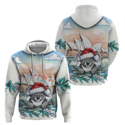 Australia Christmas Hoodie Koala Santa Sydney Opera House Watercolor - Aussie Hoodie