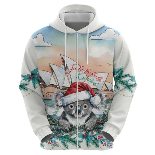 Australia Christmas Hoodie Koala Santa Sydney Opera House Watercolor - Aussie Hoodie