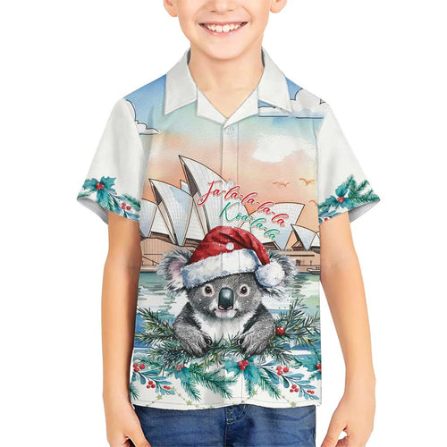 Australia Christmas Kid Hawaiian Shirt Koala Santa Sydney Opera House Watercolor - Aussie Hoodie