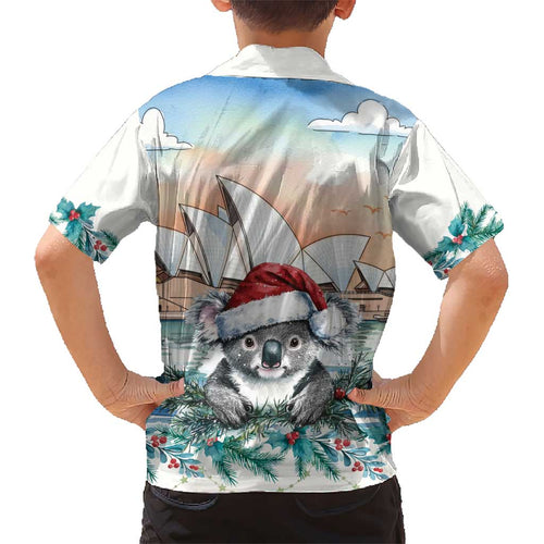 Australia Christmas Kid Hawaiian Shirt Koala Santa Sydney Opera House Watercolor - Aussie Hoodie