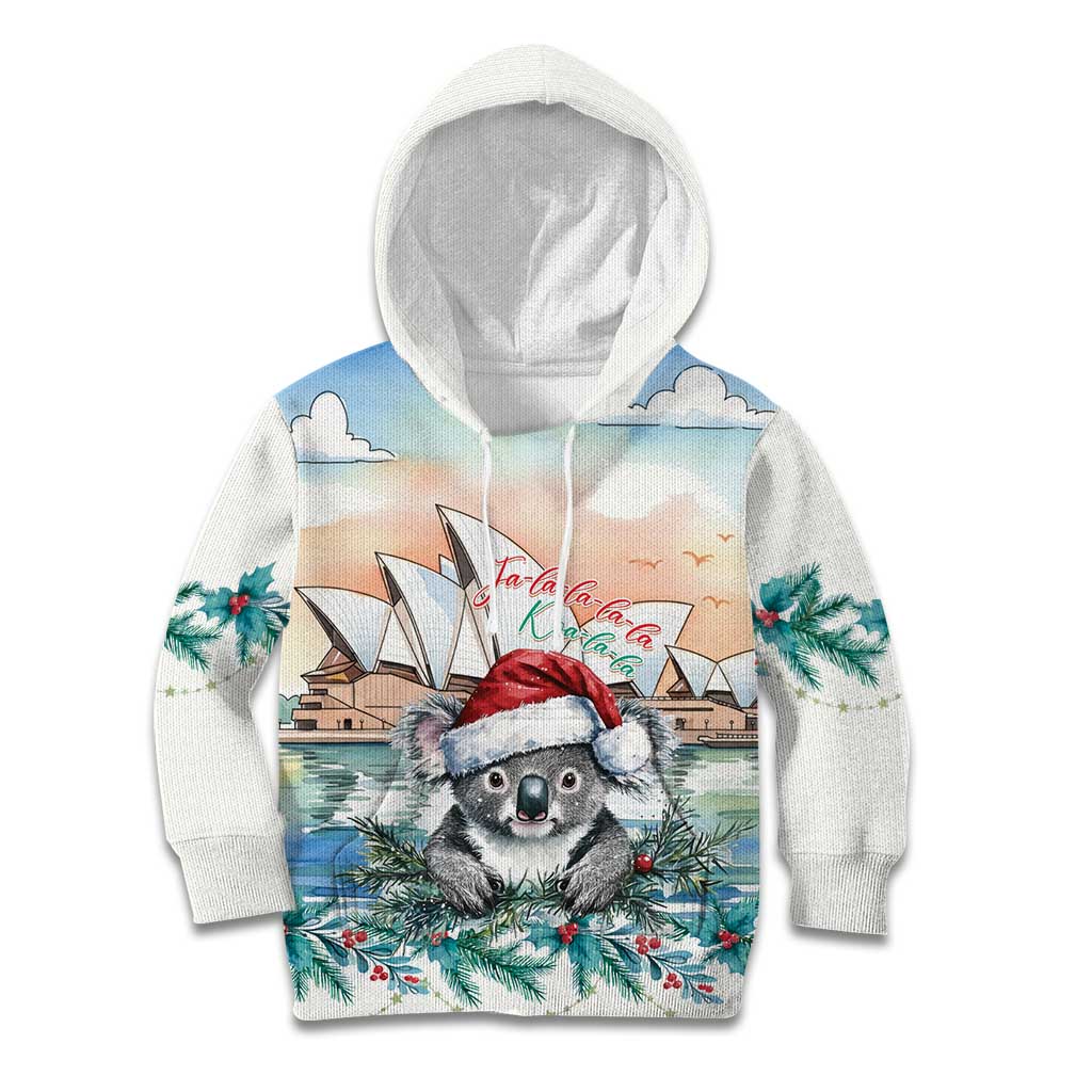Australia Christmas Kid Hoodie Koala Santa Sydney Opera House Watercolor - Aussie Hoodie