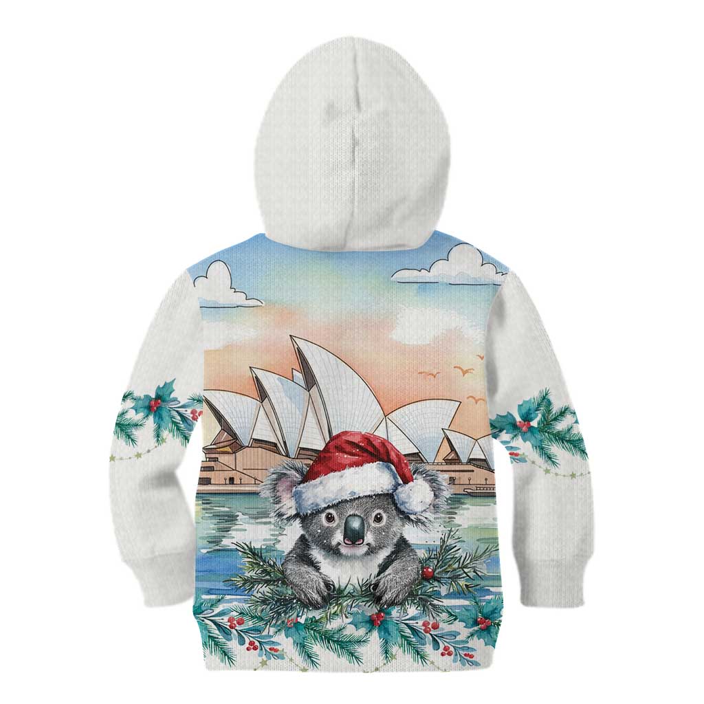 Australia Christmas Kid Hoodie Koala Santa Sydney Opera House Watercolor - Aussie Hoodie