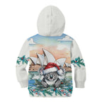 Australia Christmas Kid Hoodie Koala Santa Sydney Opera House Watercolor - Aussie Hoodie
