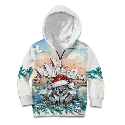 Australia Christmas Kid Hoodie Koala Santa Sydney Opera House Watercolor - Aussie Hoodie