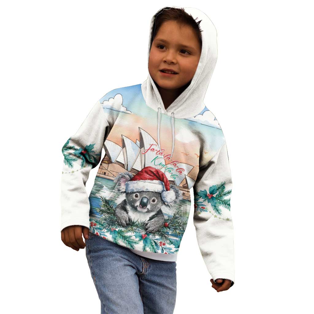 Australia Christmas Kid Hoodie Koala Santa Sydney Opera House Watercolor - Aussie Hoodie