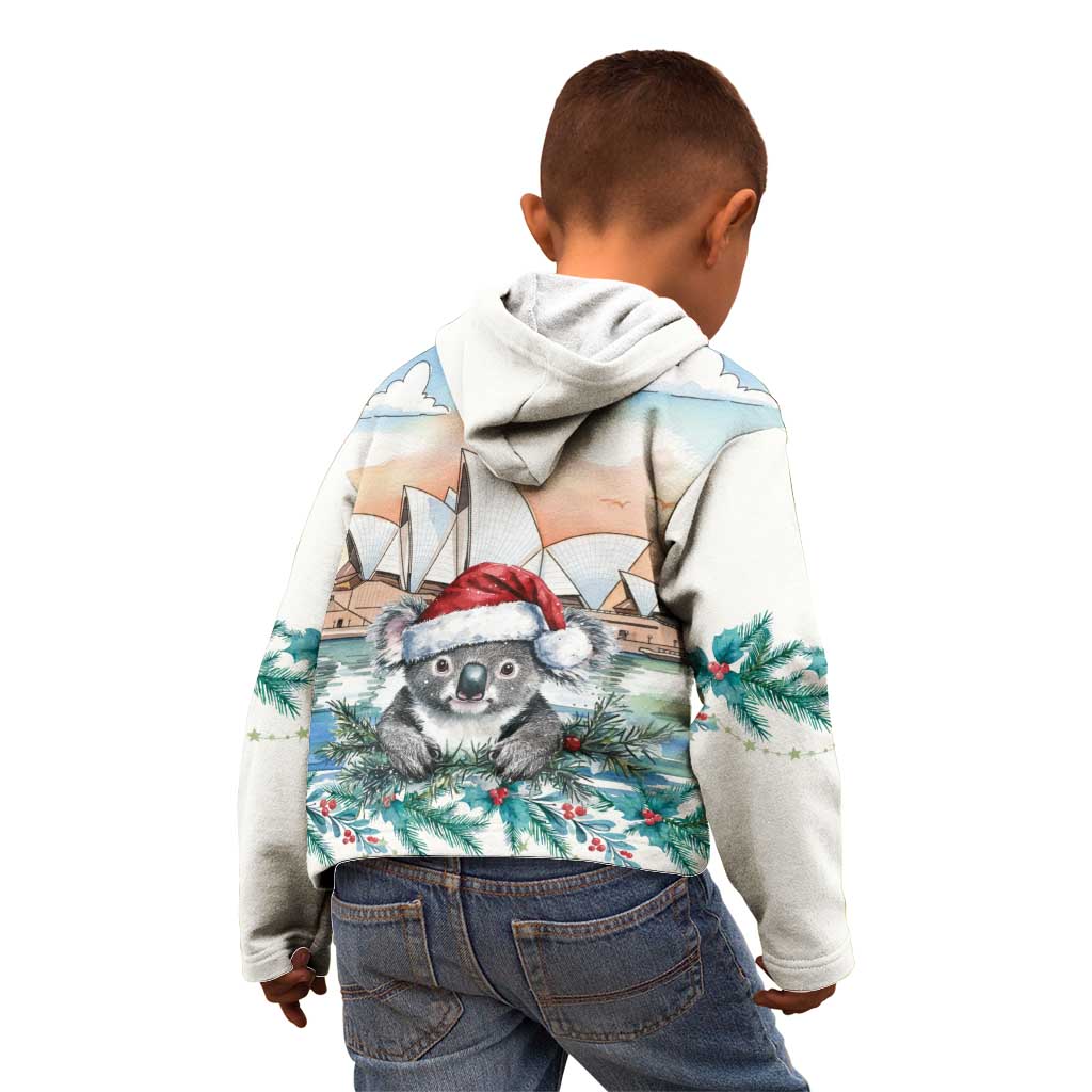 Australia Christmas Kid Hoodie Koala Santa Sydney Opera House Watercolor - Aussie Hoodie