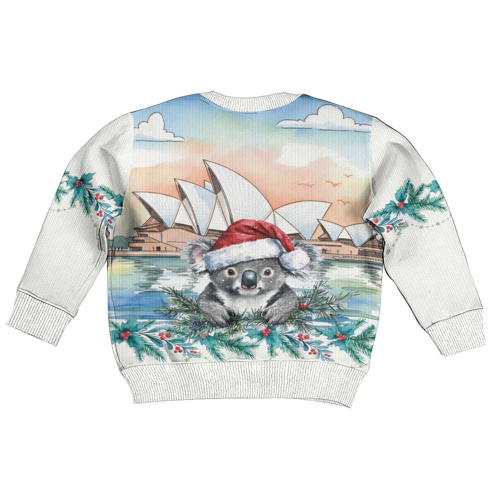 Australia Christmas Kid Ugly Christmas Sweater Koala Santa Sydney Opera House Watercolor - Aussie Hoodie