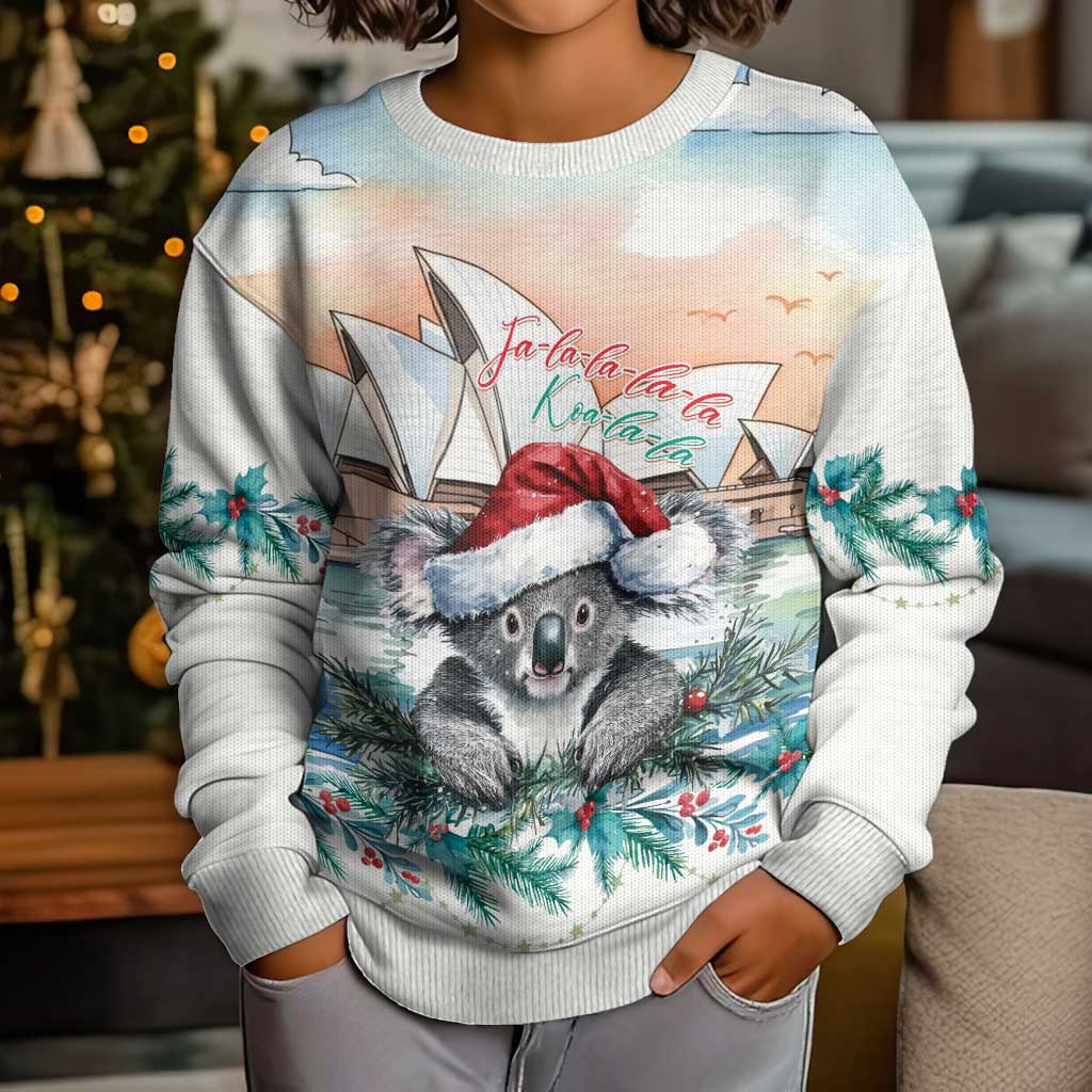 Australia Christmas Kid Ugly Christmas Sweater Koala Santa Sydney Opera House Watercolor - Aussie Hoodie