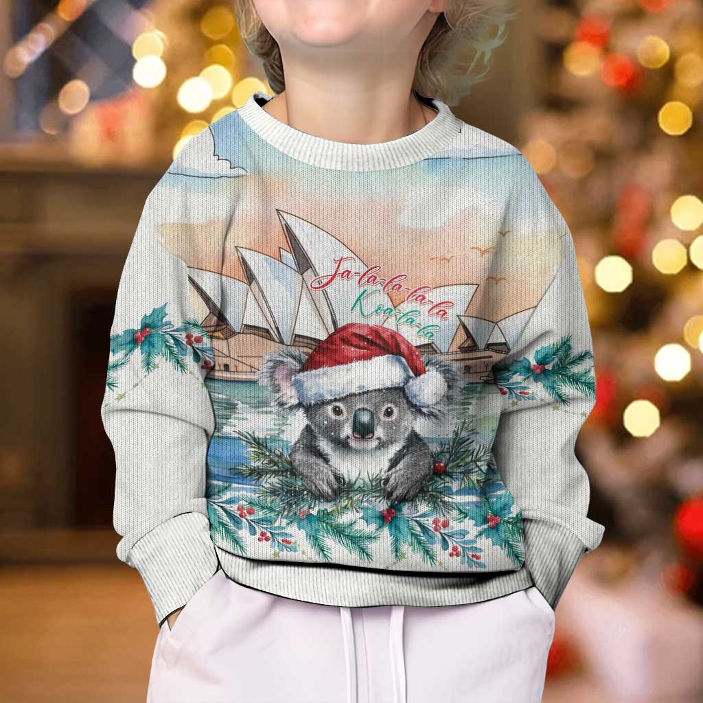 Australia Christmas Kid Ugly Christmas Sweater Koala Santa Sydney Opera House Watercolor - Aussie Hoodie