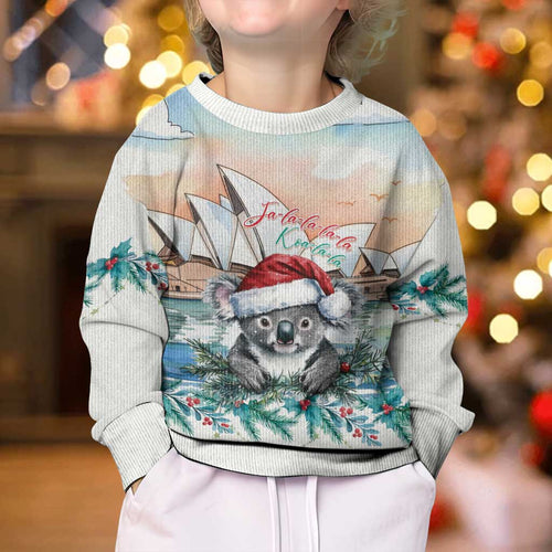Australia Christmas Kid Ugly Christmas Sweater Koala Santa Sydney Opera House Watercolor - Aussie Hoodie