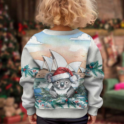 Australia Christmas Kid Ugly Christmas Sweater Koala Santa Sydney Opera House Watercolor - Aussie Hoodie