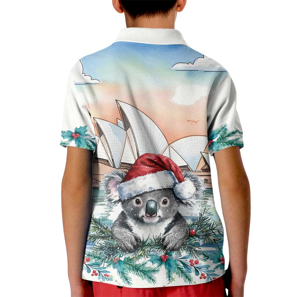 Australia Christmas Kid Polo Shirt Koala Santa Sydney Opera House Watercolor - Aussie Hoodie