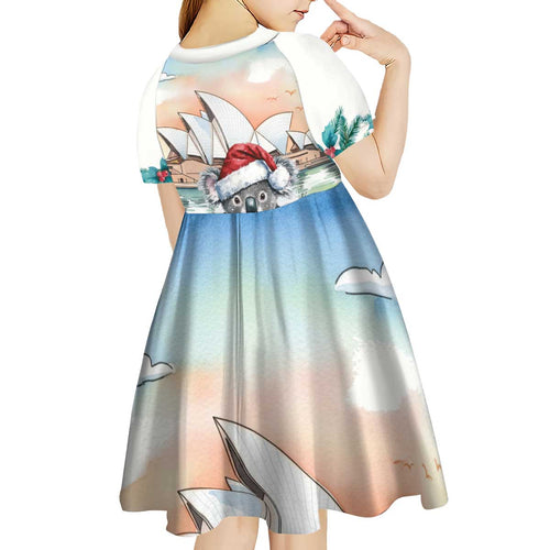 Australia Christmas Kid Short Sleeve Dress Koala Santa Sydney Opera House Watercolor - Aussie Hoodie