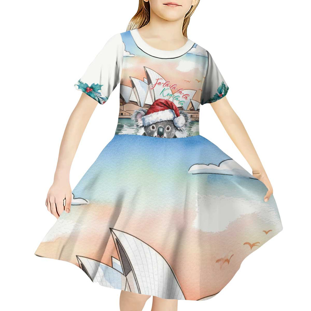 Australia Christmas Kid Short Sleeve Dress Koala Santa Sydney Opera House Watercolor - Aussie Hoodie