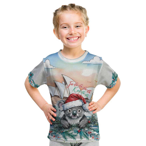 Australia Christmas Kid T Shirt Koala Santa Sydney Opera House Watercolor - Aussie Hoodie