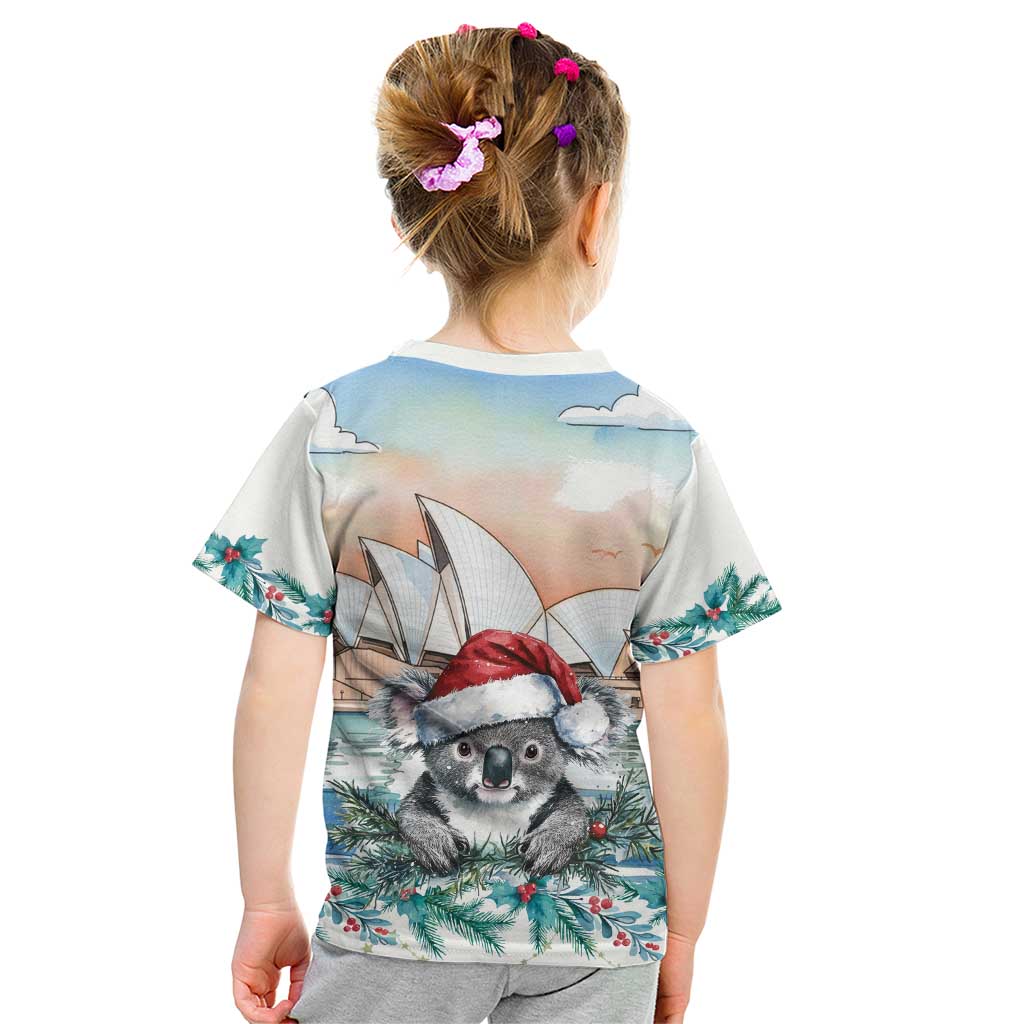 Australia Christmas Kid T Shirt Koala Santa Sydney Opera House Watercolor - Aussie Hoodie