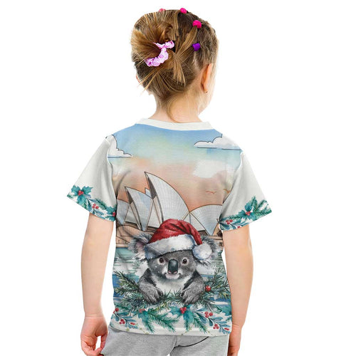 Australia Christmas Kid T Shirt Koala Santa Sydney Opera House Watercolor - Aussie Hoodie
