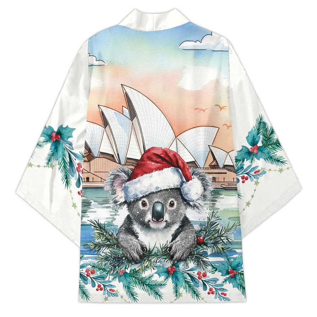 Australia Christmas Kimono Koala Santa Sydney Opera House Watercolor - Aussie Hoodie
