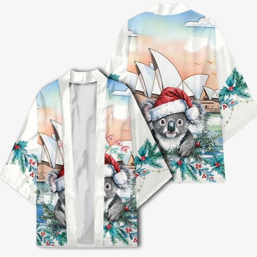 Australia Christmas Kimono Koala Santa Sydney Opera House Watercolor - Aussie Hoodie