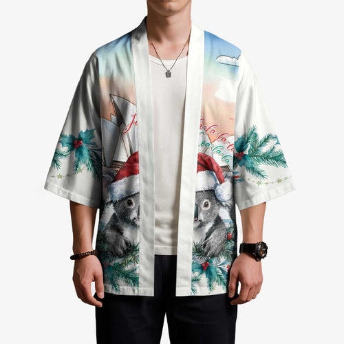 Australia Christmas Kimono Koala Santa Sydney Opera House Watercolor - Aussie Hoodie