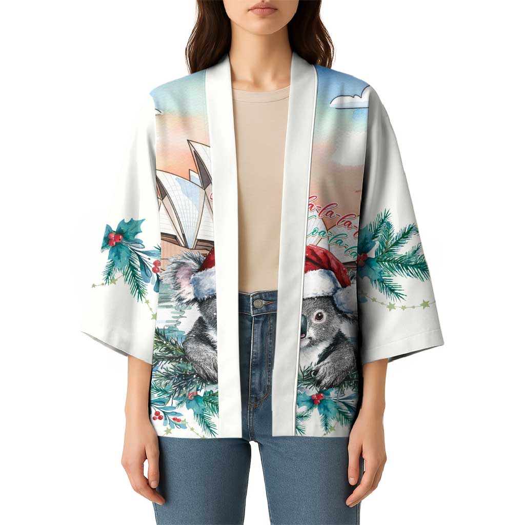 Australia Christmas Kimono Koala Santa Sydney Opera House Watercolor - Aussie Hoodie
