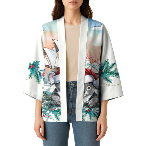 Australia Christmas Kimono Koala Santa Sydney Opera House Watercolor - Aussie Hoodie