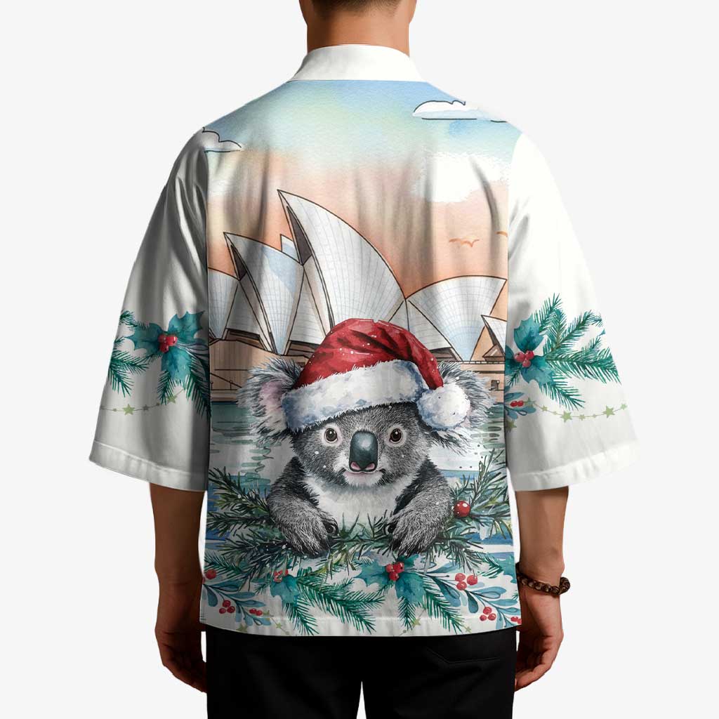 Australia Christmas Kimono Koala Santa Sydney Opera House Watercolor - Aussie Hoodie