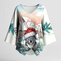 Australia Christmas Kimono Sleeve Blouse Koala Santa Sydney Opera House Watercolor - Aussie Hoodie