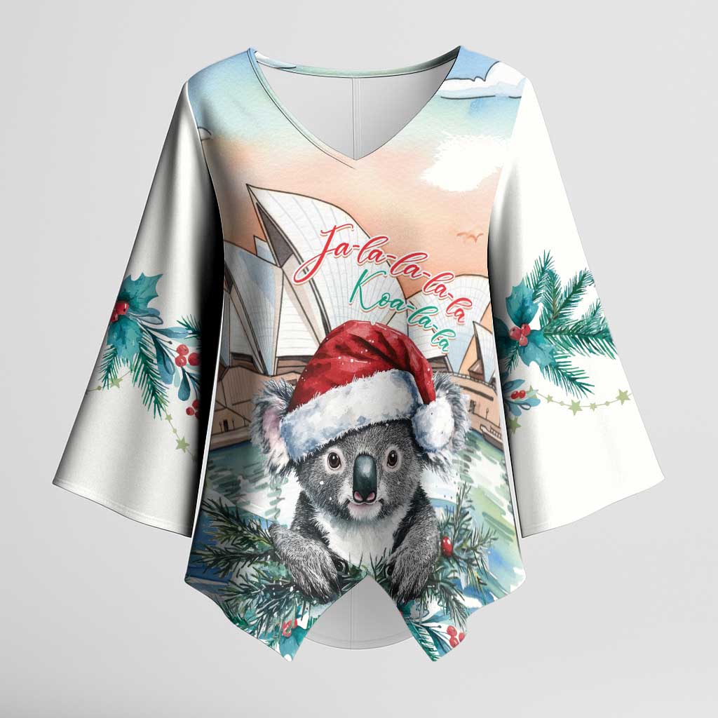 Australia Christmas Kimono Sleeve Blouse Koala Santa Sydney Opera House Watercolor - Aussie Hoodie