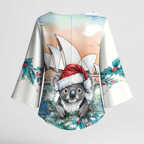 Australia Christmas Kimono Sleeve Blouse Koala Santa Sydney Opera House Watercolor - Aussie Hoodie