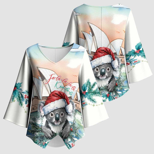 Australia Christmas Kimono Sleeve Blouse Koala Santa Sydney Opera House Watercolor - Aussie Hoodie