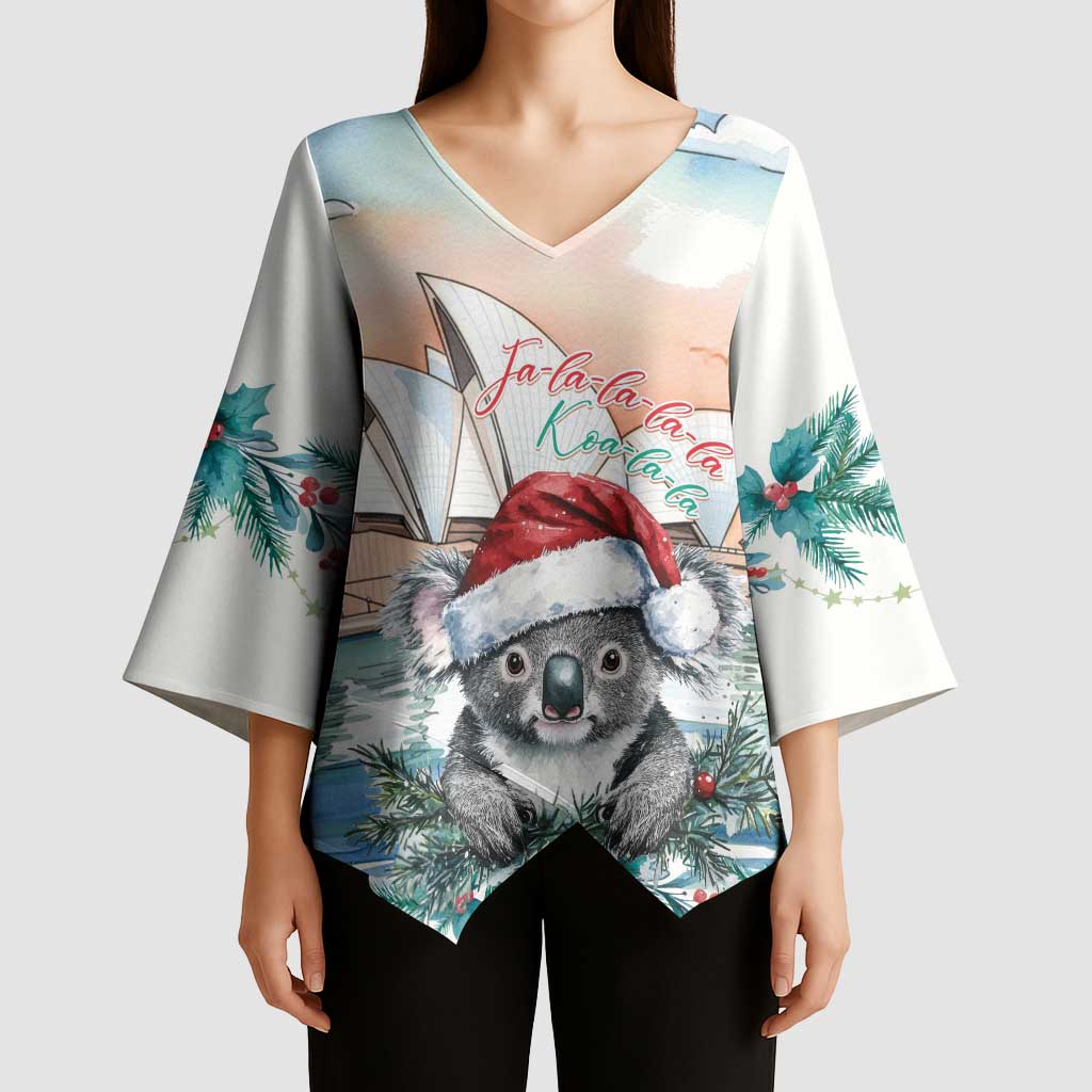 Australia Christmas Kimono Sleeve Blouse Koala Santa Sydney Opera House Watercolor - Aussie Hoodie