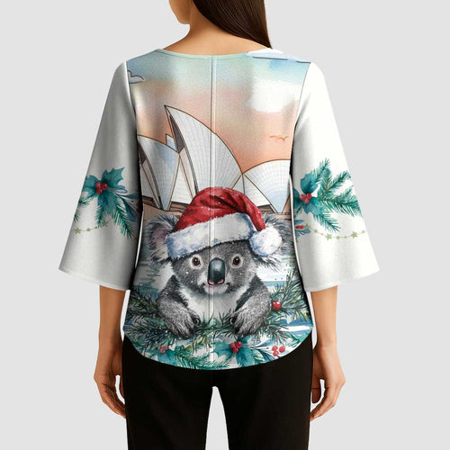 Australia Christmas Kimono Sleeve Blouse Koala Santa Sydney Opera House Watercolor - Aussie Hoodie