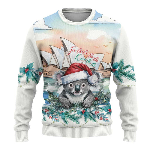 Australia Christmas Ugly Christmas Sweater Koala Santa Sydney Opera House Watercolor - Aussie Hoodie