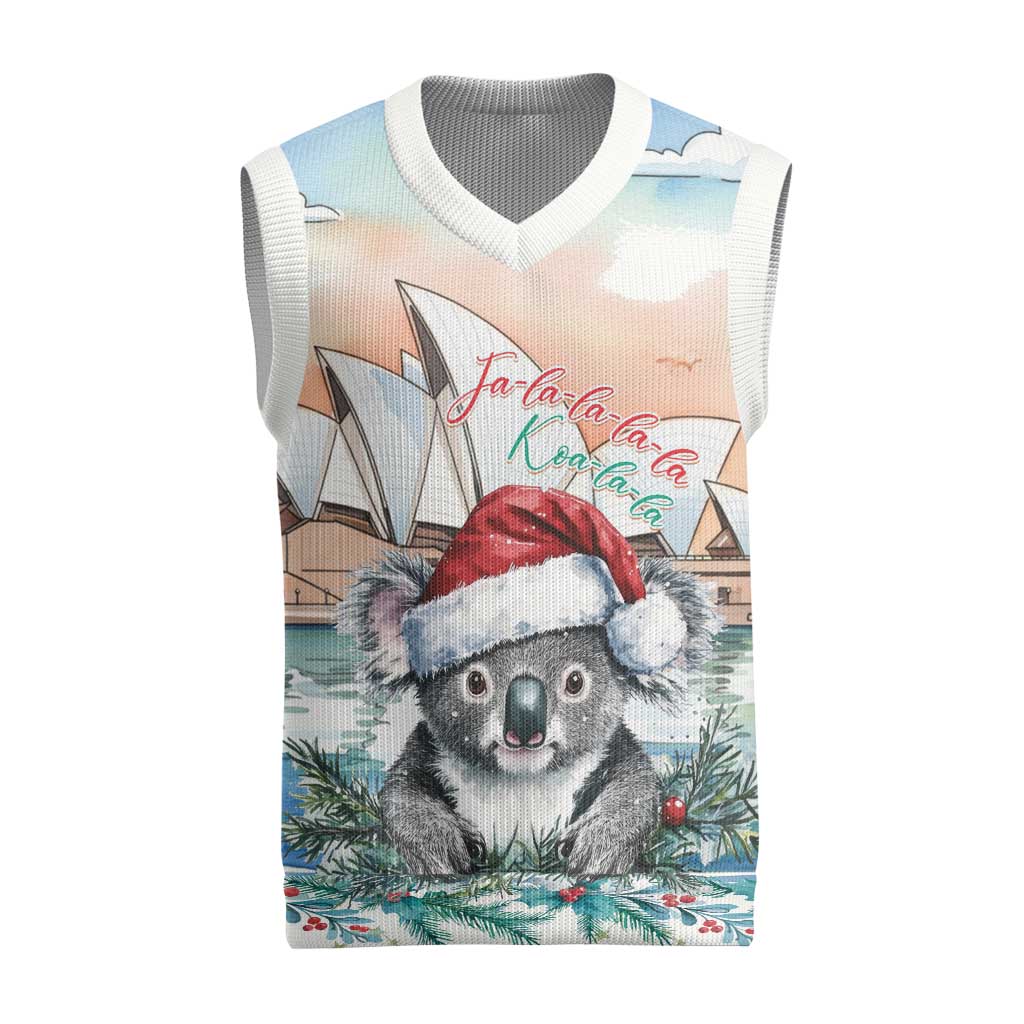 Australia Christmas Knitted V-Neck Vest Koala Santa Sydney Opera House Watercolor - Aussie Hoodie