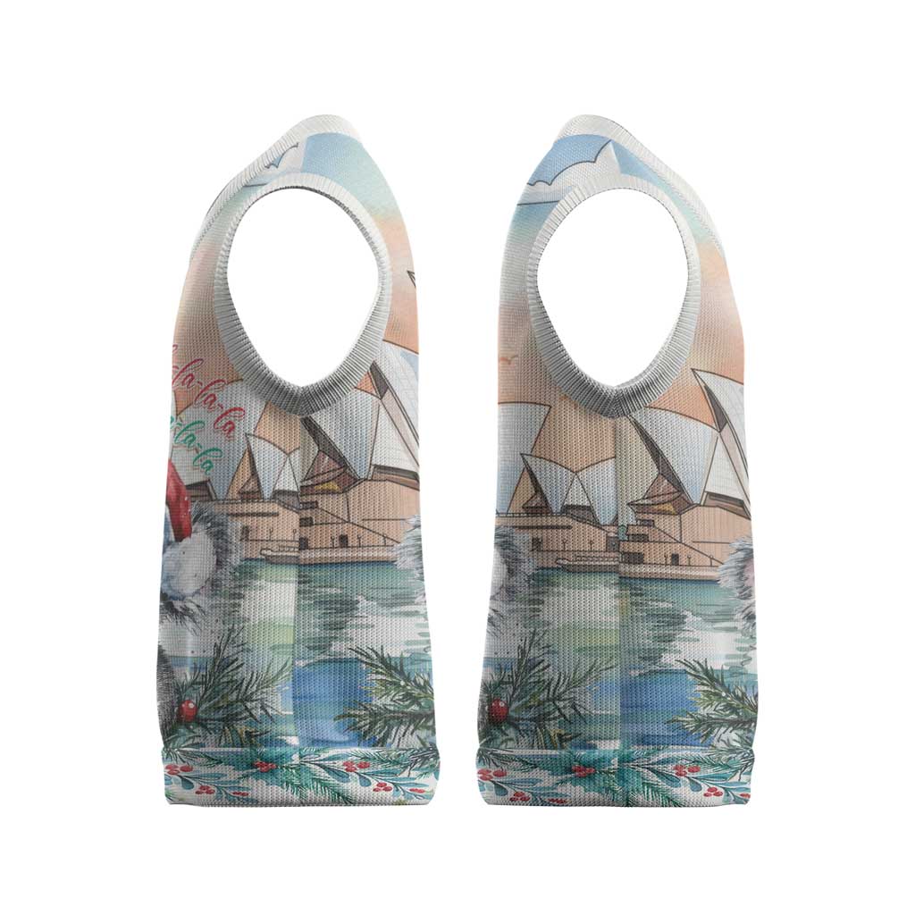 Australia Christmas Knitted V-Neck Vest Koala Santa Sydney Opera House Watercolor - Aussie Hoodie