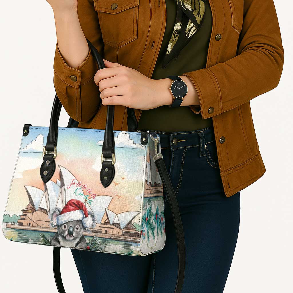 Australia Christmas Leather Bag Koala Santa Sydney Opera House Watercolor - Aussie Hoodie