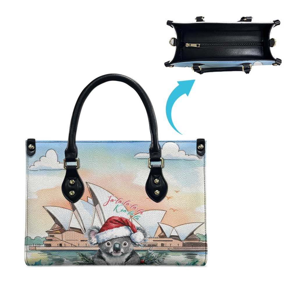 Australia Christmas Leather Bag Koala Santa Sydney Opera House Watercolor - Aussie Hoodie