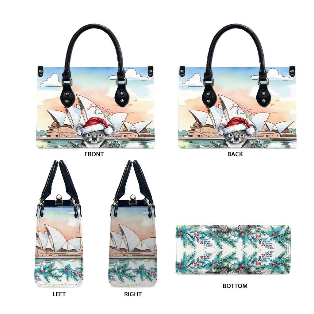 Australia Christmas Leather Bag Koala Santa Sydney Opera House Watercolor - Aussie Hoodie