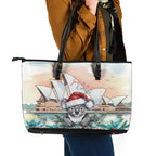 Australia Christmas Leather Tote Bag Koala Santa Sydney Opera House Watercolor - Aussie Hoodie