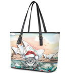 Australia Christmas Leather Tote Bag Koala Santa Sydney Opera House Watercolor - Aussie Hoodie