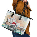 Australia Christmas Leather Tote Bag Koala Santa Sydney Opera House Watercolor - Aussie Hoodie