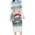 Australia Christmas Long Sleeve Bodycon Dress Koala Santa Sydney Opera House Watercolor - Aussie Hoodie