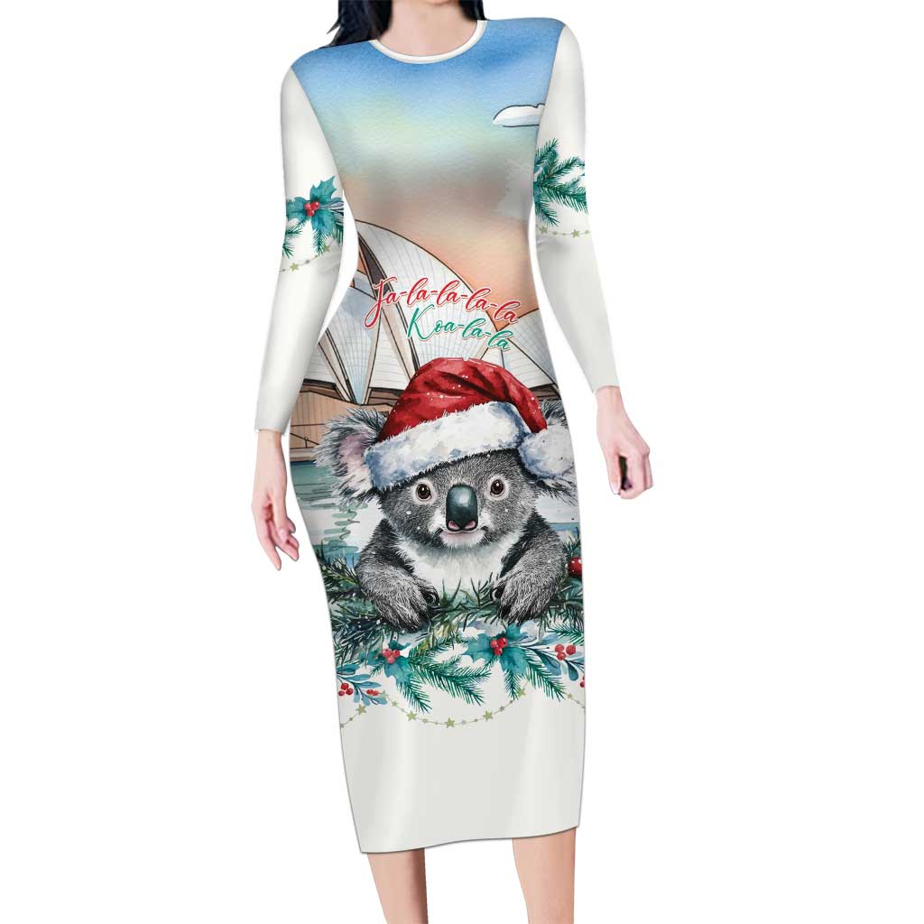 Australia Christmas Long Sleeve Bodycon Dress Koala Santa Sydney Opera House Watercolor - Aussie Hoodie
