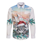 Australia Christmas Long Sleeve Button Shirt Koala Santa Sydney Opera House Watercolor - Aussie Hoodie