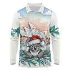 Australia Christmas Long Sleeve Polo Shirt Koala Santa Sydney Opera House Watercolor - Aussie Hoodie