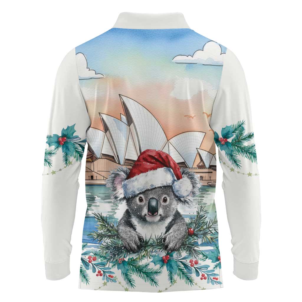 Australia Christmas Long Sleeve Polo Shirt Koala Santa Sydney Opera House Watercolor - Aussie Hoodie